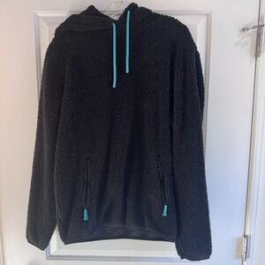 Chubbies Sherpa Fleece Hoodie Black Teal Drawstrings XL Pullover